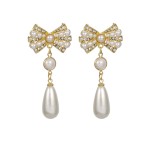 Temperament Gentle Bow Pearl Earrings ins Super Fairy Fragrance Style Earrings Fashionable Long Tassel Earrings